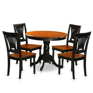 5-Piece Round Black Finish Solid Wood Top Dining table with 4 Chairs with - 1 of 4