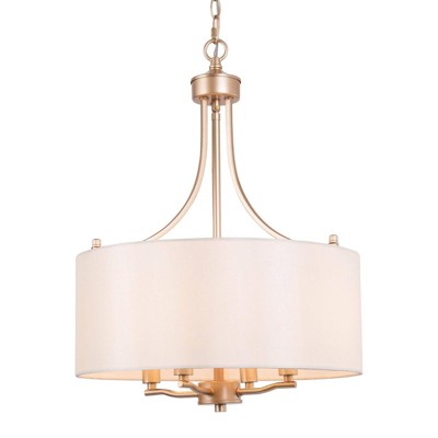 LNC Trend 4-Light 16" Modern Drum Small Chandelier, Matte Gold with White Fabric Shade