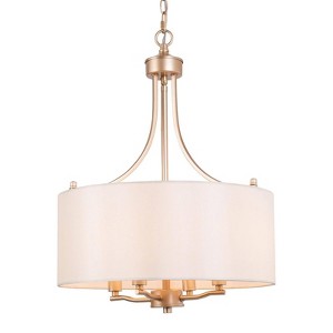 LNC Trend 4-Light 16" Modern Drum Small Chandelier, Matte Gold with White Fabric Shade - 1 of 4