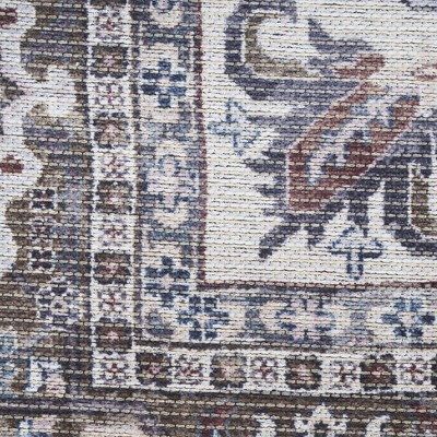 Olive Ivory Floral Medallion Washable Cotton Chenille Area Rug 8x10