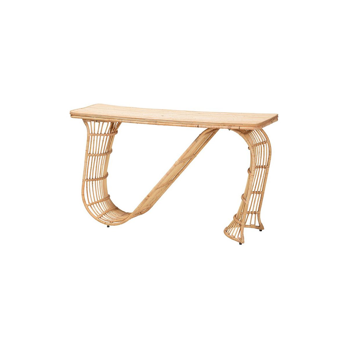 bali & pari,Araceli Rattan S-Curve Console Table, Handwoven Sculptural Accent