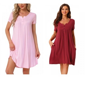 INSPIRE CHIC Women's 2 Pcs Sleepwear Summer Short Sleeves Solid with Pockets Nightgown - 1 of 4
