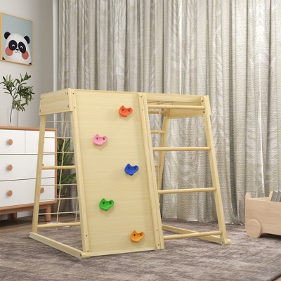 5-in-1 Toddler Climbing Toys with Monkey Bars, Wooden Climbing Wall, Rope, for 3+ Years Old