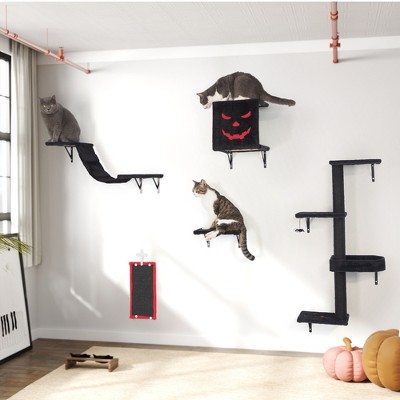 FURNIinspire Pet Tower 5 PCS Gothic Wall Mounted Cat Furniture, Luxury Cat Wall Furniture Set, Cat Climber, Cat Bridge, Multicolored, 11.8"*7.9"*36.6"