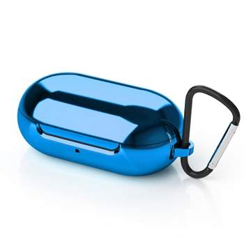 Insten Soft TPU Case For Samsung Galaxy Buds+ / Galaxy Buds with Carabiner Keychain, Support Wireless Charging, Blue Chrome