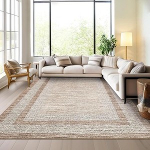 Modern Area Rug Washable Rug for Living Rooms,  Soft Non Shedding Faux Wool Floor Covering, Low Pile Thin Foldable Mat - 1 of 4
