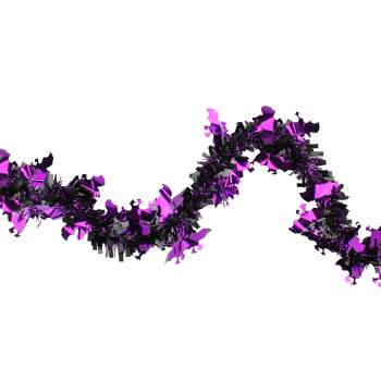 Northlight Black with Purple Bats Halloween Tinsel Garland - 50 feet, Unlit