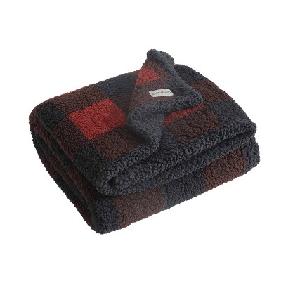 50"x60" Red and Black Plaid Reversible Sherpa Throw Blanket