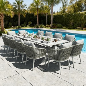 LayinSun 13 Pieces Outdoor Patio Dining Set, Aluminium Rectangular Dining Table and Wicker Rattan Chairs Set for Outside Backyard, Poolside - 1 of 4