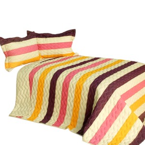 Slickblue 3 PC Handmade Full/Queen Quilt Set, Reversible Vermicelli Quilted, Horizontal Stripes, 37 Color Options - 1 of 4