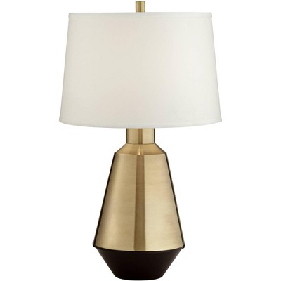Possini Euro Design Modern Table Lamp 27.75" Tall Brass Bronze White Drum Shade for Living Room Bedroom Bedside Nightstand Office Family