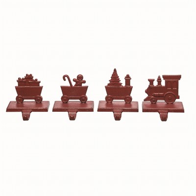 Transpac Metal Red Christmas Toy Train Stocking Holder Set of 4