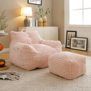 Okak Modern Plush Corduroy Floor Bean Bag Sofa Chair with Armrests & Footstool,Lazy Lounge Couch for Living Room,Bedroom - 1 of 4