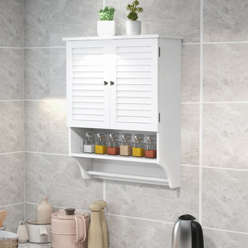Tangkula Wall Mounted Bathroom Cabinet with Open Shelf & Towel Bar Medicine Cabinet with Double Louvered Doors White/Grey/ Espresso/Black, 3 of 8