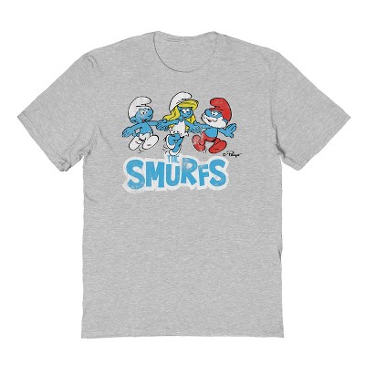 Smurfs Men's Holding Hands Distressed Short Sleeve Graphic Cotton T-Shirt