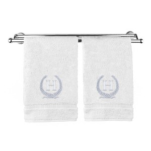 BC BARE COTTON Monogrammed Hand Towel, 100% Turkish Cotton - Set of 2 - White - Silver Wreath - 1 of 1