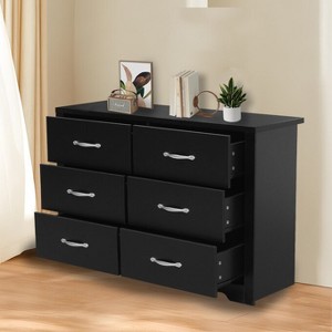 SUGIFT 6 Drawer Dresser, Modern Wood Chest of Drawers with Metal Handles for Bedroom Living Room Hallway Entryway, Black - 1 of 4