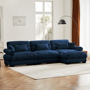 5 Pieces Sofa With Ottoman, 4 Seater Sectional Sofas Large With Waist Pillow And Throw Pillows, Large L Shape Sofa For Living Room-Cuddlewood - 1 of 4