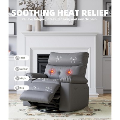 27" Oversized Recliner Chairs with Heat and Massage - 360° Swivel Lazy Recliner Chair for Adults- Manual Rocking Chair with Remote Control