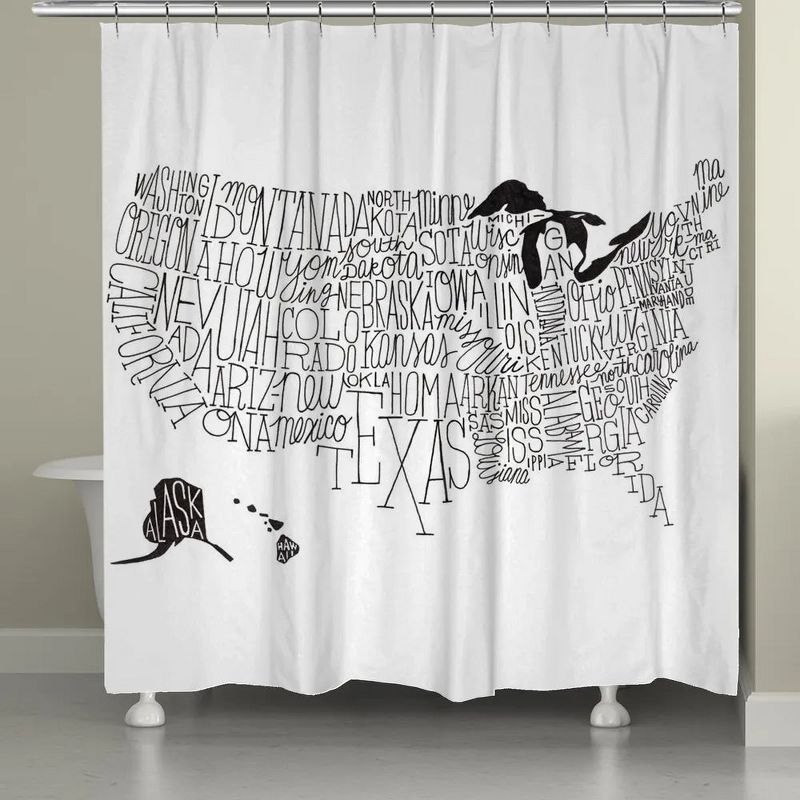 Laural Home Hand Lettered US Map Black and White Shower Curtain, 1 of 2
