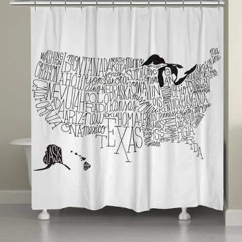 Laural Home Hand Lettered US Map Black and White Shower Curtain