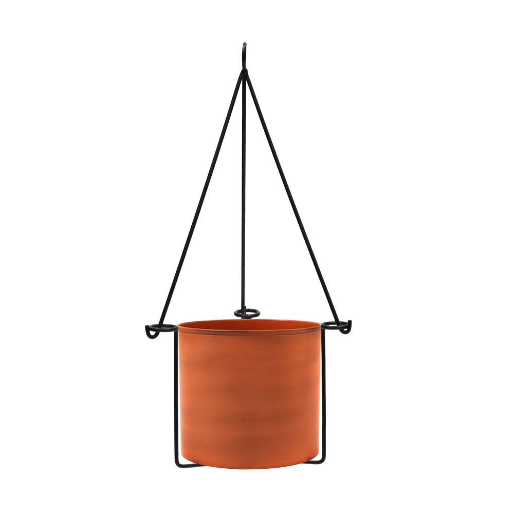 ACHLA Designs 10.5" Wide Indoor/Outdoor Cylindrical Galvanized Vera Hanging Planter Pot Burnt Sienna: Weather-Resistant, Rustic Finish