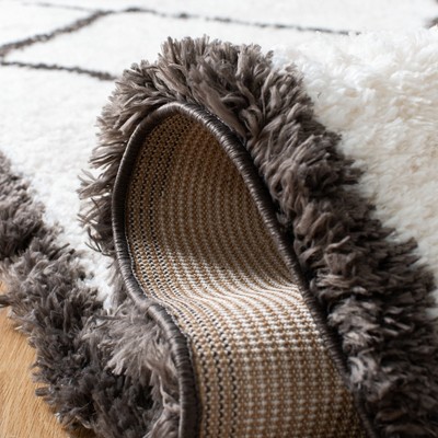 Gray and Cream Square Trellis Shag Area Rug