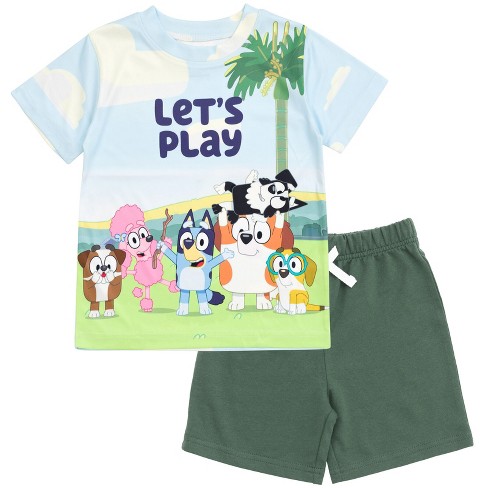 Bluey Coco Honey Winton Toddler Boys T-shirt And Shorts Outfit Set  Multicolor / Green 5t : Target