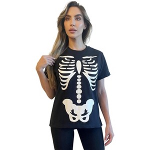 #followme Halloween T-Shirt for Women Skeleton & Pumpkin - 100% Cotton - 1 of 4