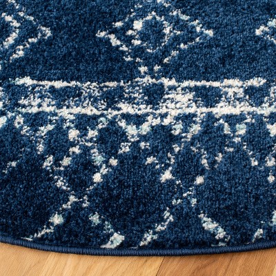 Hand-Knotted Navy/Ivory Synthetic 59" Round Area Rug