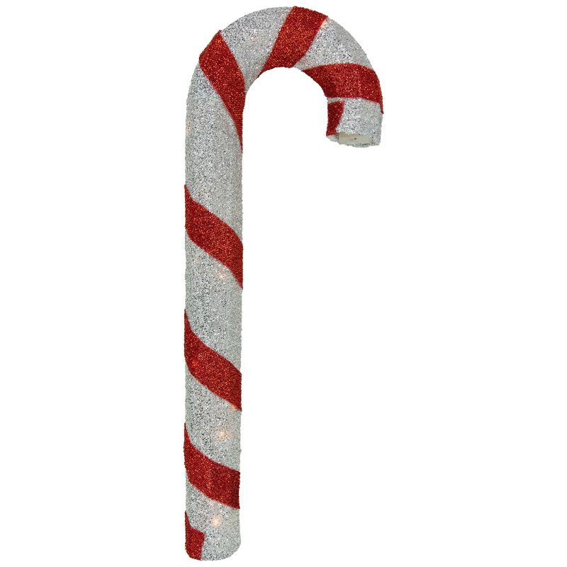 Northlight 31" Pre-lit Red and Silver Striped Candy Cane Christmas Outdoor Decor, 1 of 7