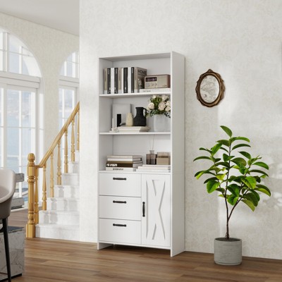 71" H Bookshelf with 3 Drawers, Wooden Bookcase with Open Shelves, Freestanding Display Storage Cabinet for Living Room, Bedroom