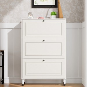 HDZNVF Shoes Storage Cabinet for Entryway, Narrow Shoe Rack Cabinet, Shoe Cabinet with 3 Flip Drawers, Ancient White - 1 of 4