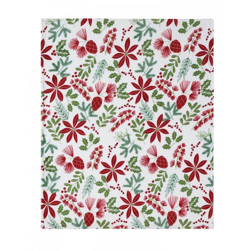 Kate Aurora Holiday Living Christmas Floral Poinsettia & Ferns Ultra Soft & Plush Throw Blanket, 3 of 4