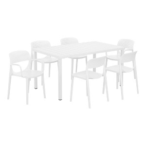 WestinTrends Playa 7-Piece Outdoor Rectangular Metal Patio Dining Table Set With Stackable Patio Dining Chairs - 1 of 4