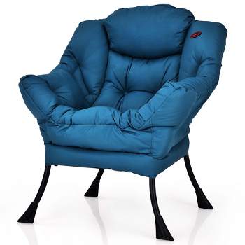 Costway Modern Polyester Fabric Lazy Chair Single Sofa Chair w/ Side Pocket Navy/Beige/Grey/Brown
