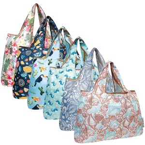Wrapables Large Foldable Tote Nylon Reusable Grocery Bags, 6 Pack - 1 of 4