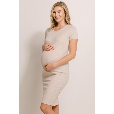 target maternity bodycon dress Hello Miz Ribbed Short Sleeve Round Neck - Oatmeal Lace Long Sleeve Wedding Dress ALICE + OLIVIA Harmony Size:BOY-7-FAMILY iron low when needed