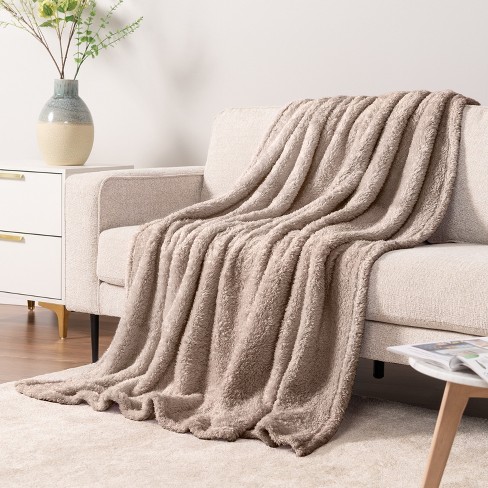 Pavilia Plush Throw Blanket For Couch Bed Faux Shearling Blanket And Throw For Sofa Home Decor Taupe throw 50x60 Target