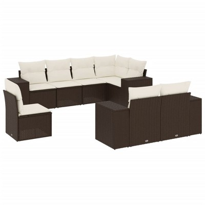vidaXL Patio Sofa Set with Cushions Outdoor Conversation Furniture Poly Rattan - Brown and Cream With Table