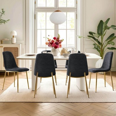 Armless Dining Chair Set Of 6 With Gold Metal Legs,Linen Dining Chair for Dining Room,Kitchen Chair,Farmhouse Funiture-Tanpinhause