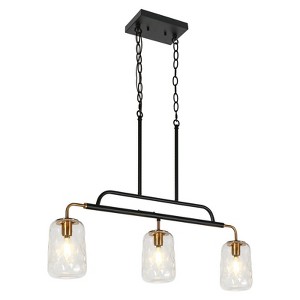 LNC Erharting 3-Lights 31.5" Modern Linear Kitchen Island Pendant  Lights, Black and Polished Gold with 3 Glass Jars - 1 of 4