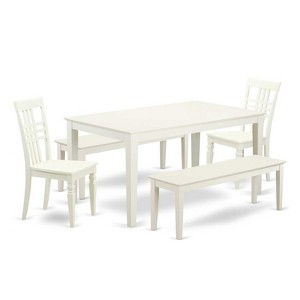 HomeStock 5-Piece Rectangle Linen White Finish Solid Wood Top Dining Table with 2 Benches, 2 Chairs - 1 of 4