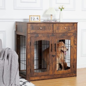 Garvee ElfinAura 40" Heavy Duty Dog Crate Furniture with Double Doors, Removable Tray & Storage Drawers - 1 of 4