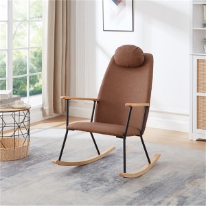 SKRAN Adjustable Headrest Pillow Rocking Chair, Leather Upholstered Glider Rocker with High Backrest for Nursery, Bedroom, Living Room (Brown) - 1 of 4