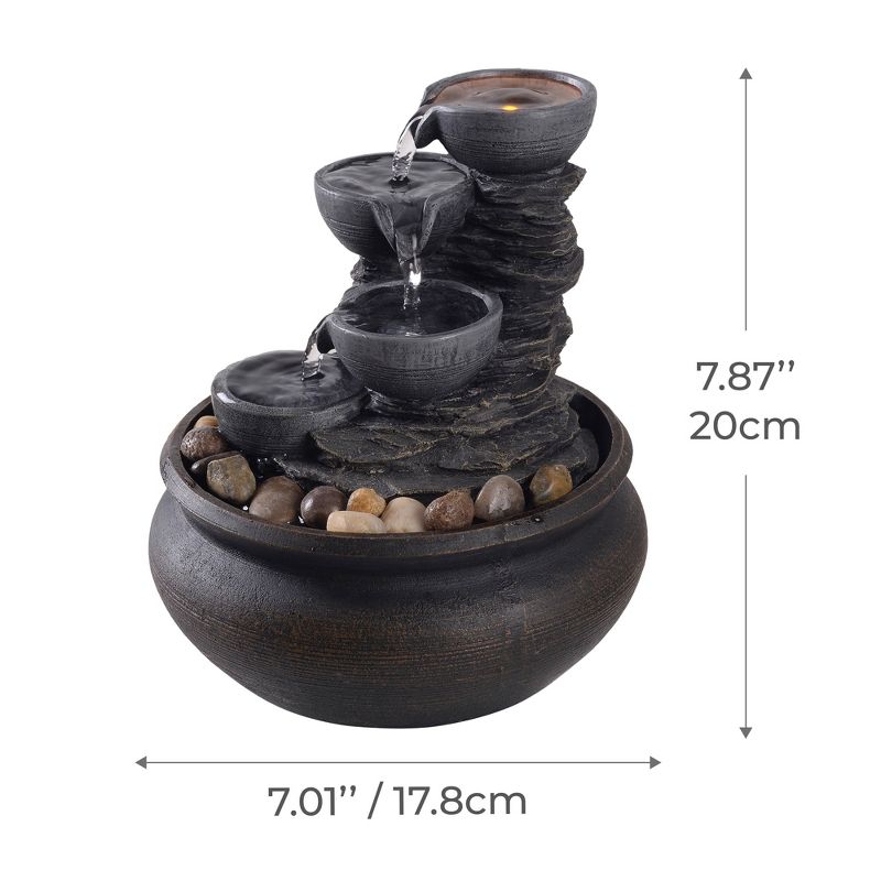 5.9&#34; Tabletop Indoor/Outdoor Waterfall Fountain with LED Light - Stone - Teamson Home, 3 of 8