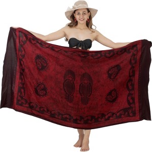 LA LEELA Women's Long Holiday Beachwear Swimsuit Bikni Pareo Cover up Sarong Wrap Swimwear Wraps One Size Red, Abstract - 1 of 4