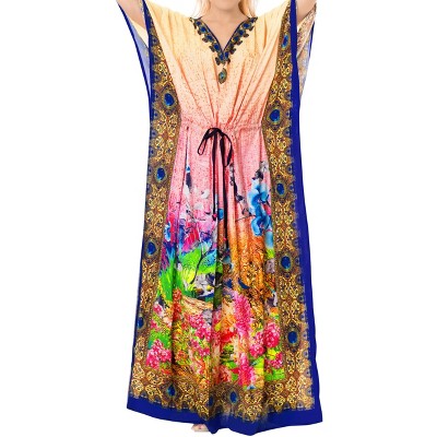 LA LEELA Women's House Daily Routine Evening Wear Loungewear Coverup Slit Dress Relaxed Home Wear Maxi Dresses Caftans for Women 2X-3X Multi,Abstract