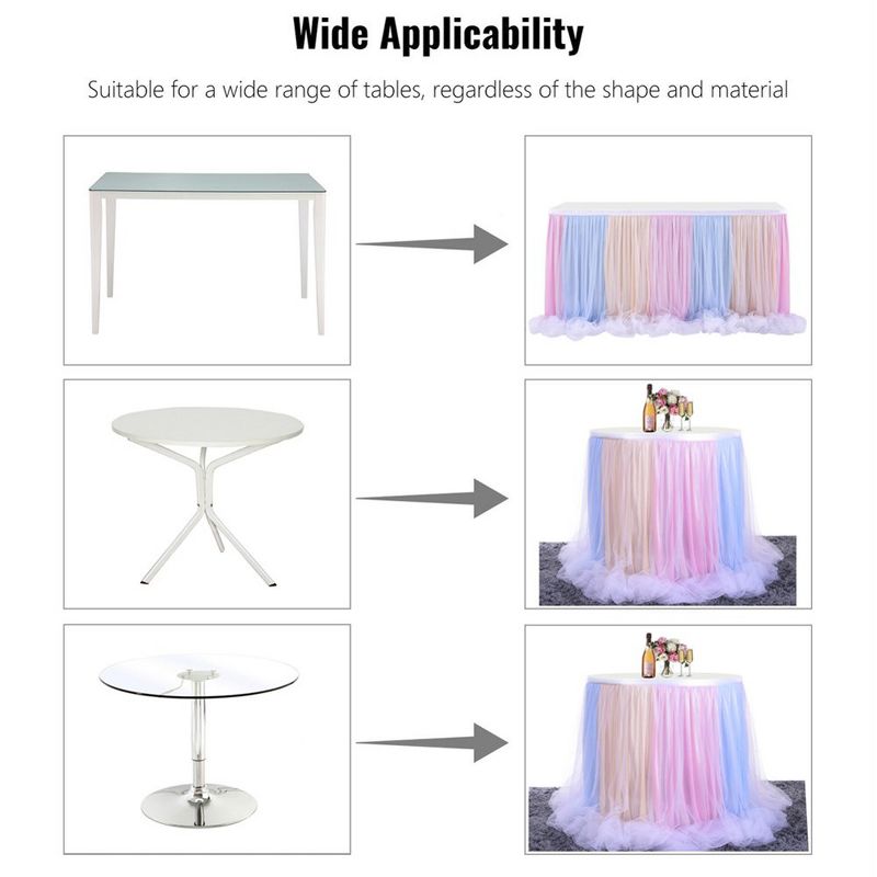 6ft Tulle Table Skirt 5 Tier Pink Gradient Tablecloth Tutu Chiffon Table Skirting, 4 of 8