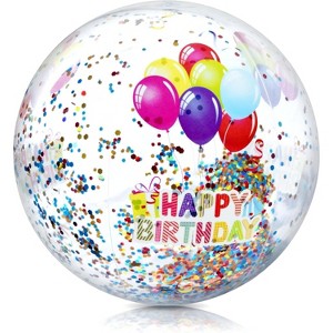 Birthday Beach Balls: Happy Birthday Balloon Beach Ball Garland, Jumbo and Mini Beach Balls, Glitter Beach Ball, Great Pool Party Birthday Decorations - 1 of 4